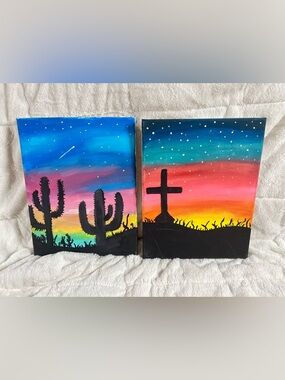 Sunset Painting (by me) - Vibrant Gradient Silhouettes